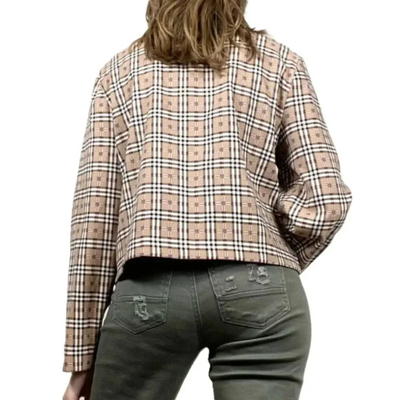 M.H.M. Melissa Harper Plaid Jacket Tan Size Medium - Picture 3 of 7